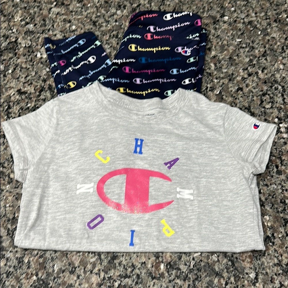 Girls Champion Gray shirt and matching navy pants size 14